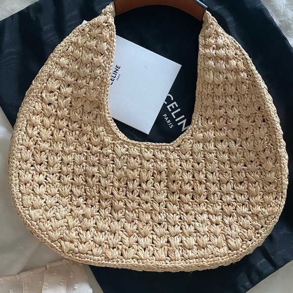 CELINE CLASSIC PANIER HOBO BAG IN RAFFIA AND CALFSKIN WICKER TAN STRAW SUMMER - Picture 9 of 14